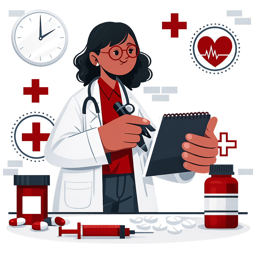 Illustration of a clinician reviewing patient notes