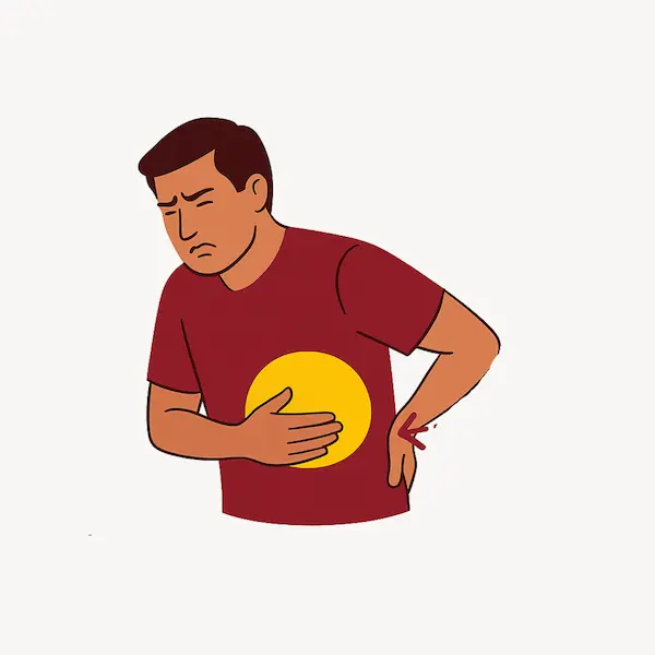 Patient holding abdomen with pain radiating to back advitya healthcare
