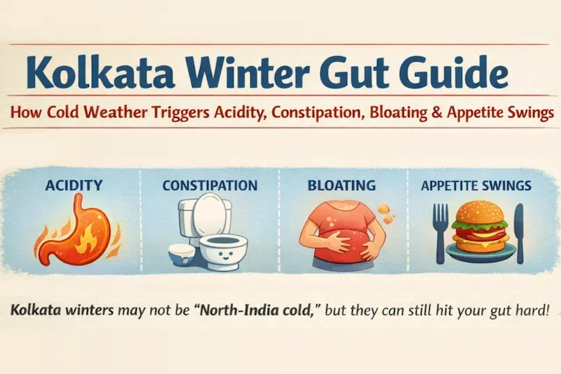 Kolkata Winter Gut Guide: How Cold Weather Triggers Acidity, Constipation, Bloating & Appetite Swings